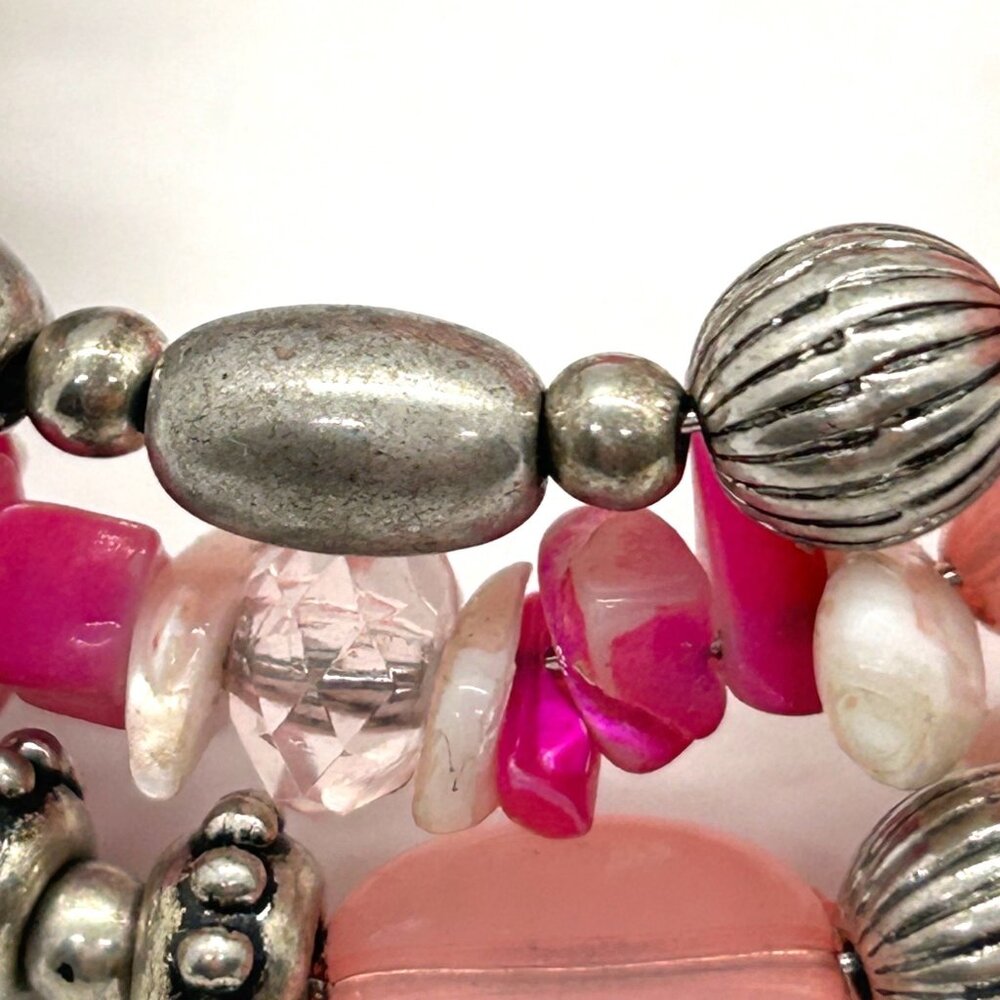 Charming Charlie Memory Wire Wrap Pink Magenta Silver-tone Beaded Bracelet Boho - Picture 12 of 12